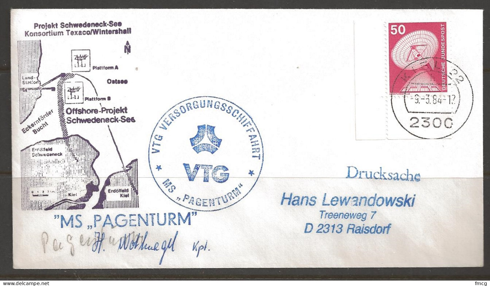 Germany, Kiel, 9.5.84, VTG Versorgungschiffahrt, MS Pagenturm - Lettres & Documents