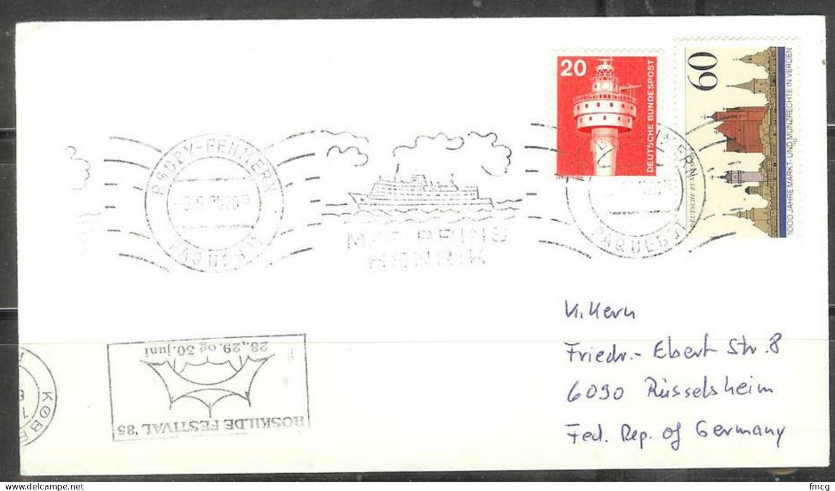 Germany 1985 Paquebot Cancel, Ferry Prins Henrik, Rodby-Fenmern, 3.5.85. - Lettres & Documents