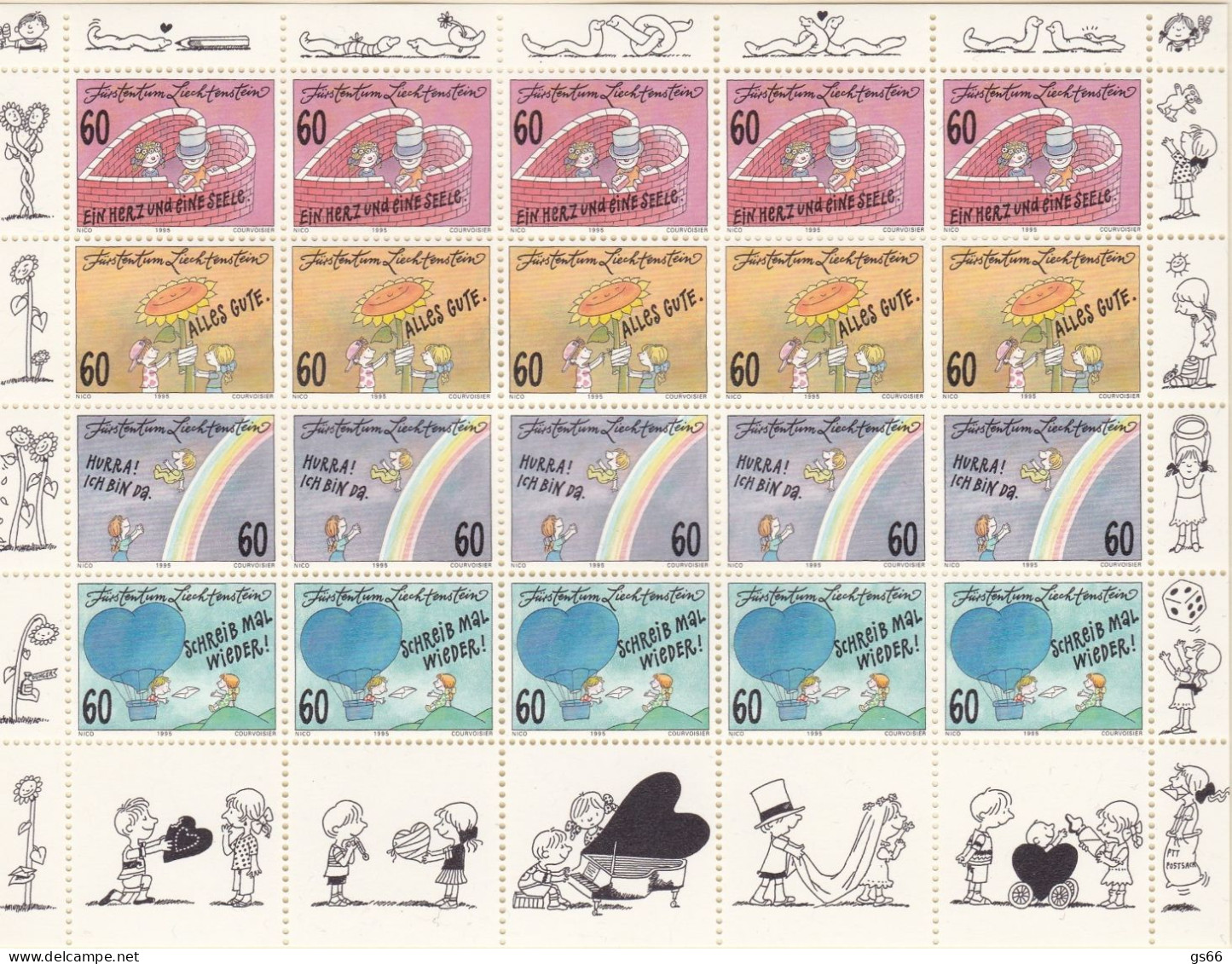 Liechtenstein, 1995, 1111/14, MNH **,  Grußmarken. Kleinbogen - Unused Stamps