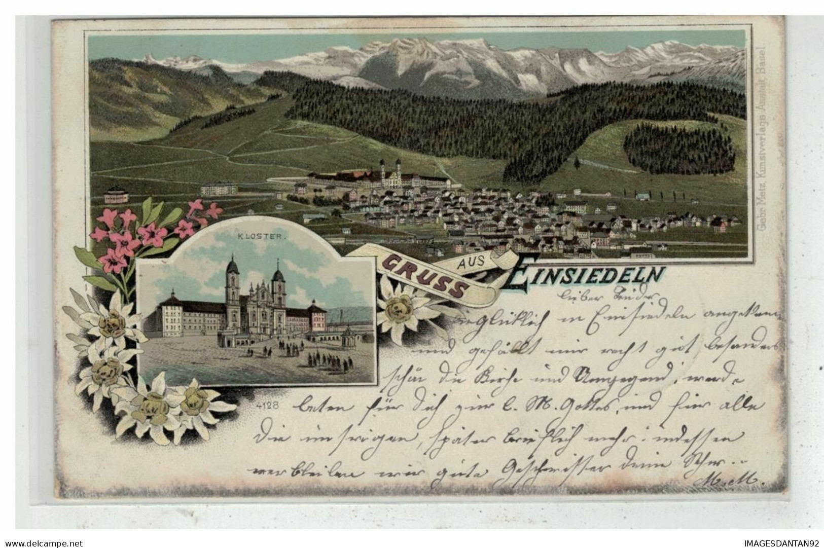 SUISSE #15358 GRUSS AUS EINSIEDELN KLOSTER + CACHET AMBULANT + MARQUE Wädenswil - Einsiedeln