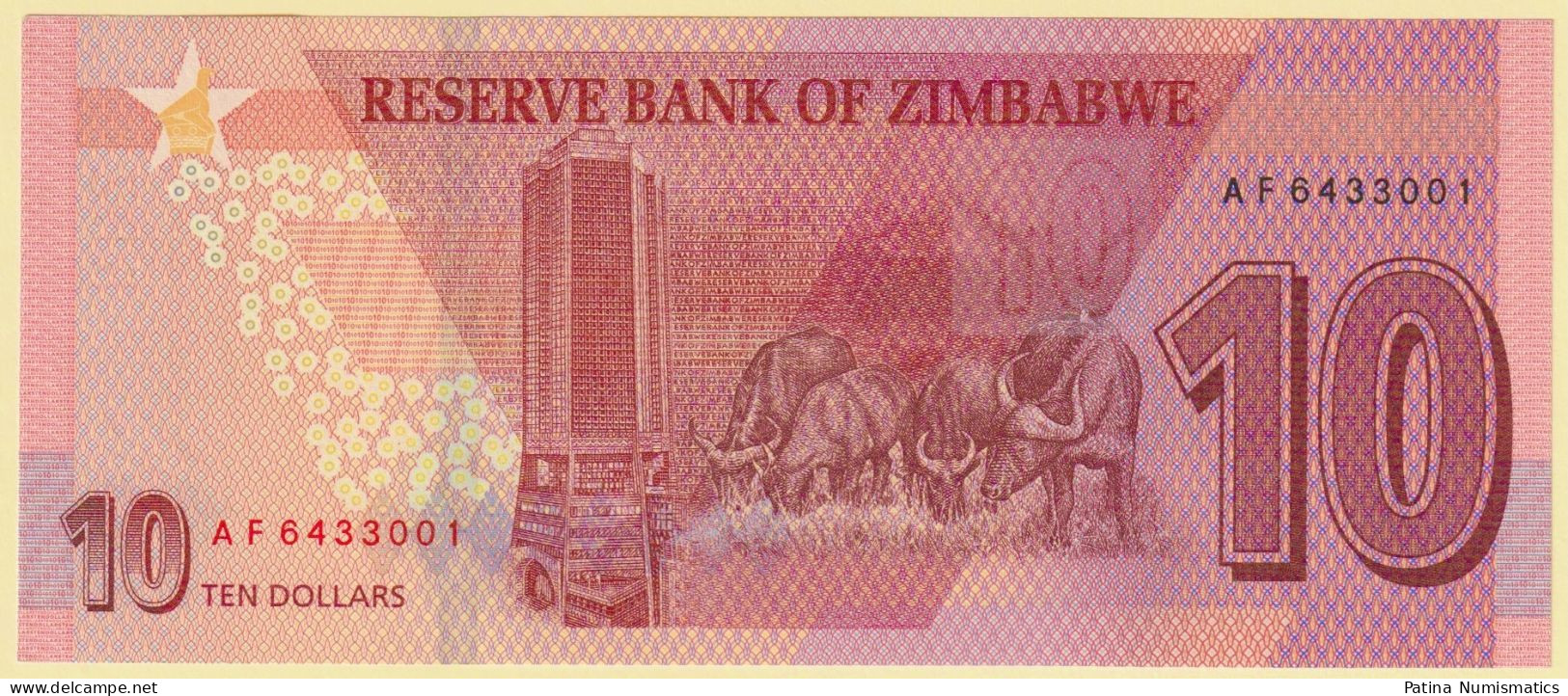 Zimbabwe 10 Dollars 2020 Water Buffalo P 103 AF Prefix Crisp UNC - Zimbabwe
