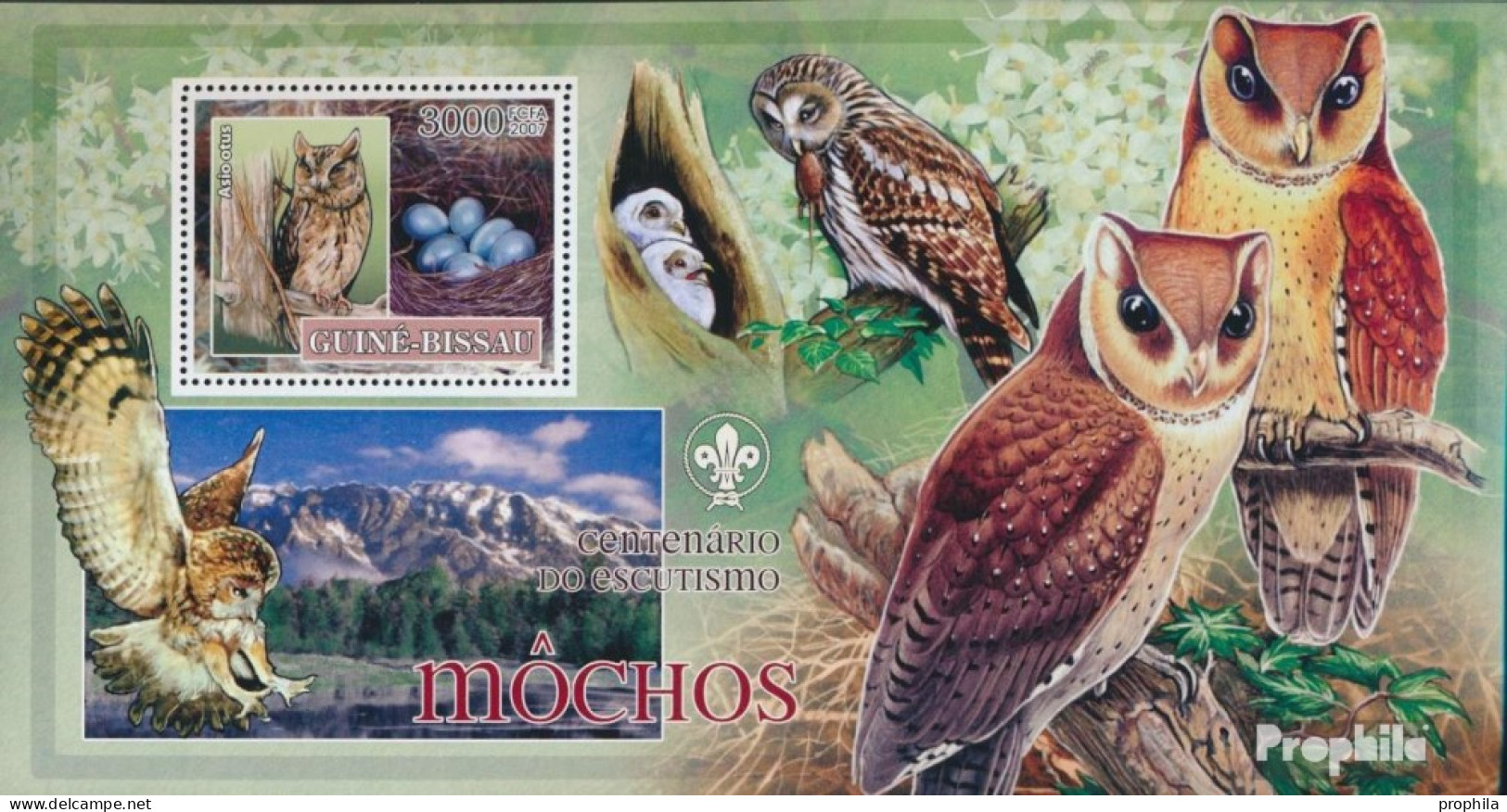 Guinea-Bissau Block 605 (kompl. Ausgabe) Postfrisch 2007 Vögel - Eulen - Pfadfinderlogo - Guinea-Bissau