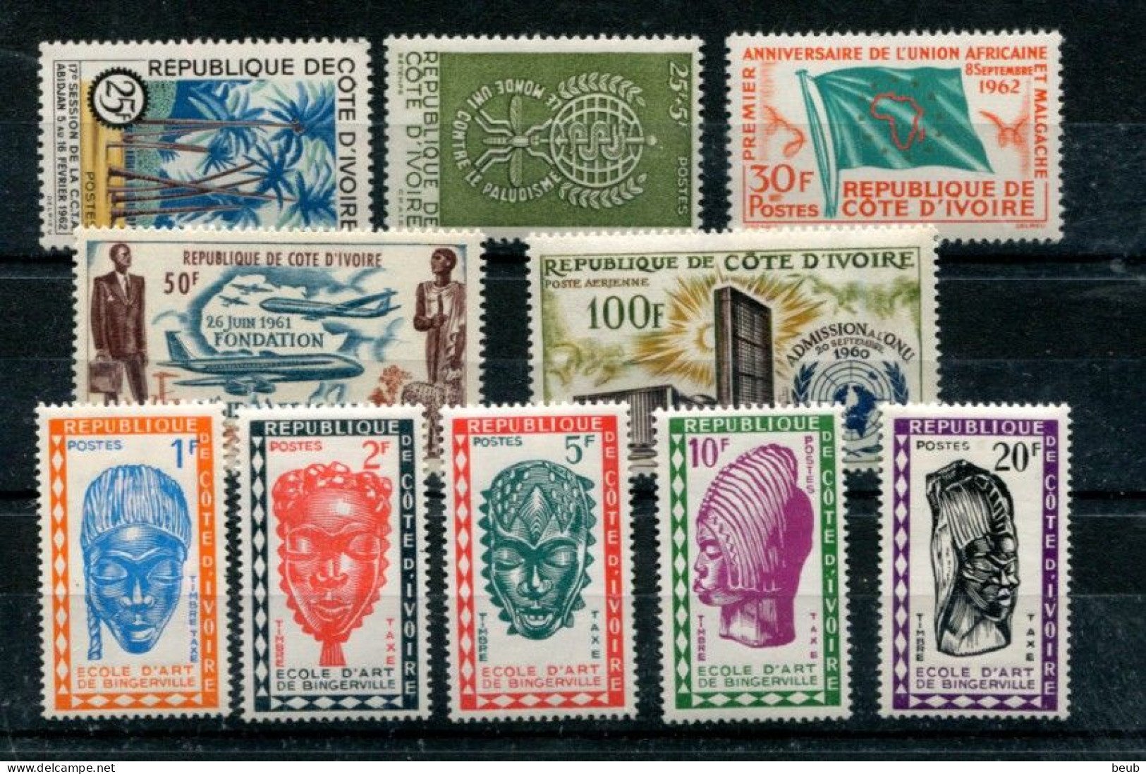 V - COTE D'IVOIRE - Année 1962 :  N° Y&T 204 à 207 (sf 206) + PA 22 Et 25 + Taxe 24/28 -  (10 Timbres  Tous NSC **) - Côte D'Ivoire (1960-...)