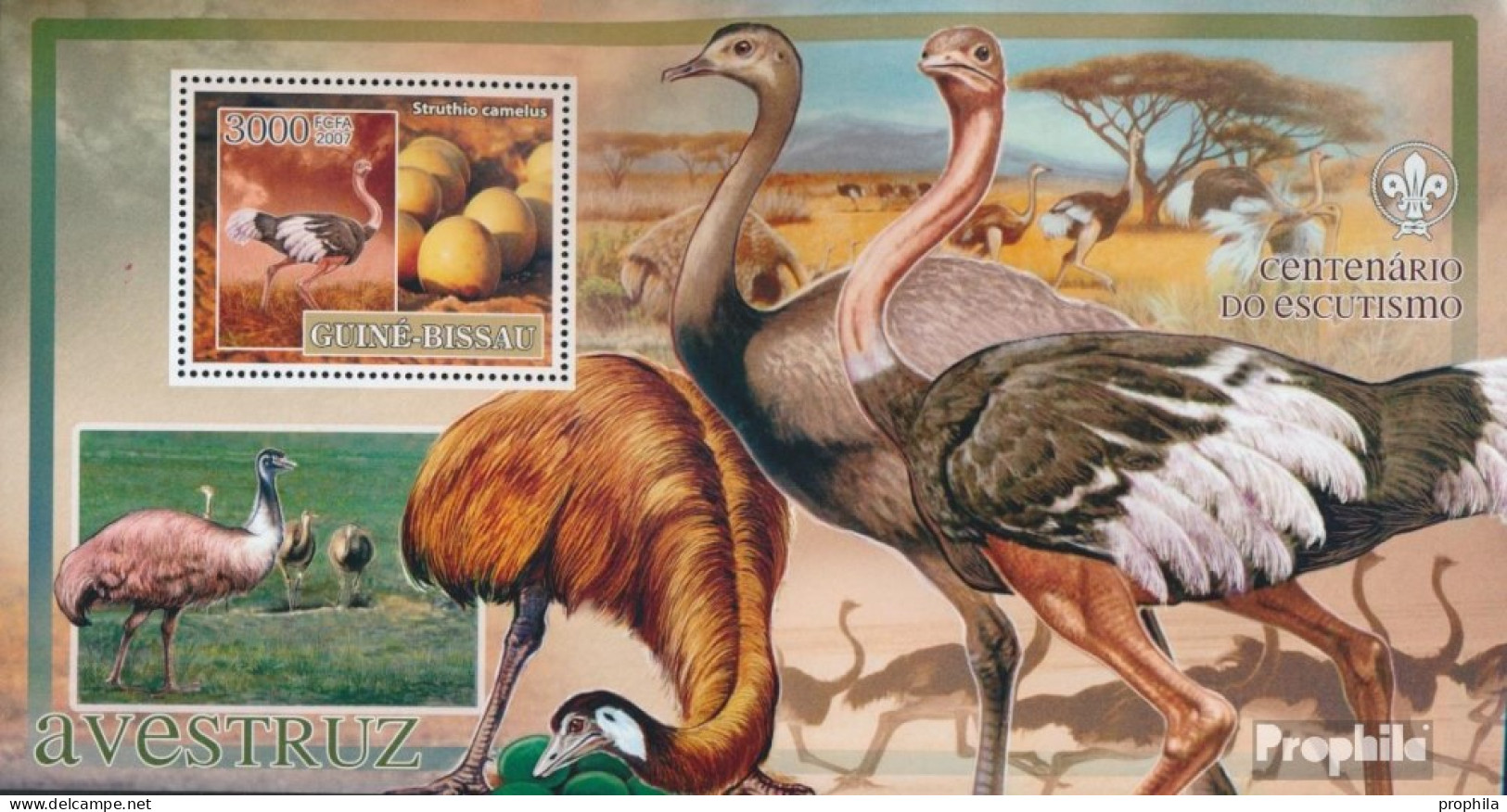 Guinea-Bissau Block 600 (kompl. Ausgabe) Postfrisch 2007 Vögel - Strauß - Pfadfinderlogo - Guinée-Bissau