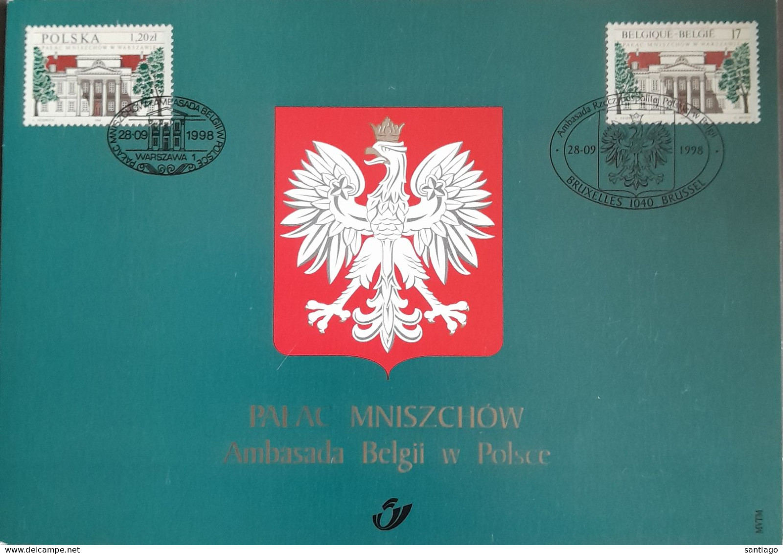 Belgique ( Nr 2782 ) Et La Pologne ( Nr 3509 ) / Carte Souvenir => Paleis Mniszech / Ambassade De Belgique - Storia Postale