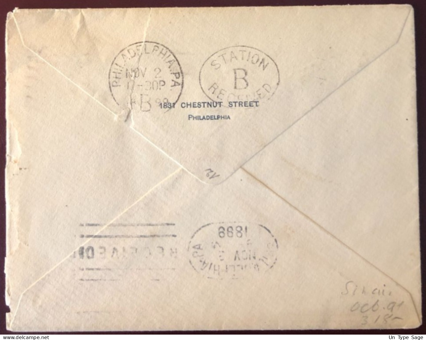 Etats-Unis, Divers Sur Enveloppe, Flamme Philadelphia NOV 2, 1899 STATION A 1899 EXPOSITION   - (B1311) - Storia Postale