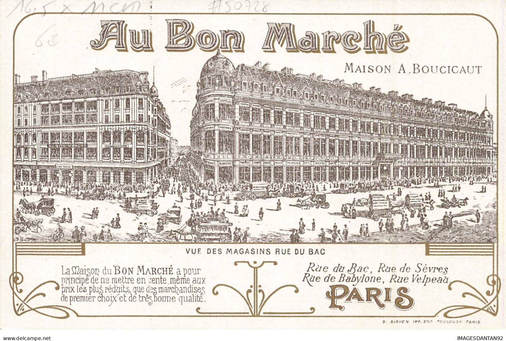 GRAND CHROMO #FG50728 AU BON MARCHE POUR LA SAINT PIERRETTE PIERROT ART NOUVEAU - Au Bon Marché