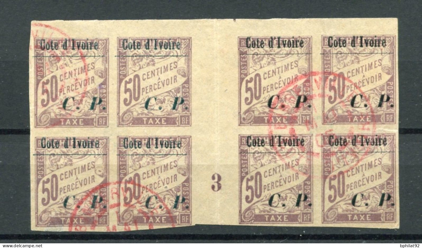 !!! COTE D'IVOIRE, BLOC DE 8 COLIS POSTAUX N°14 DONT PAIRE MILLESIME 3 OBLIT BINGERVILLE SIGNE BEHR RRR - Used Stamps