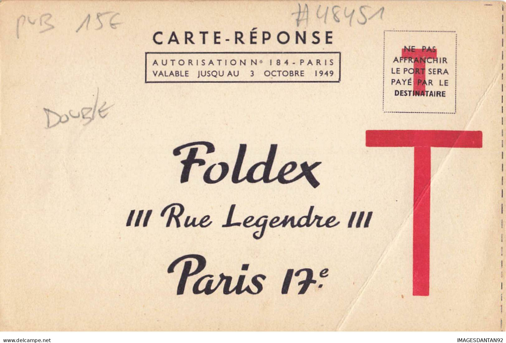 PUBLICITE #MK48451 REFERENDUM SHELL FOLDEX CARTE DOUBLE PARIS 75017 RUE LEGENDRE - Advertising