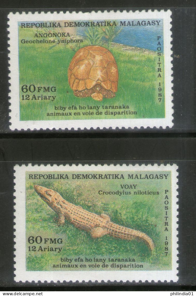 Malagasy 1987 Endangered Species Crocodile Tortoise Sc 781-82 MNH # 40 - Tartarughe