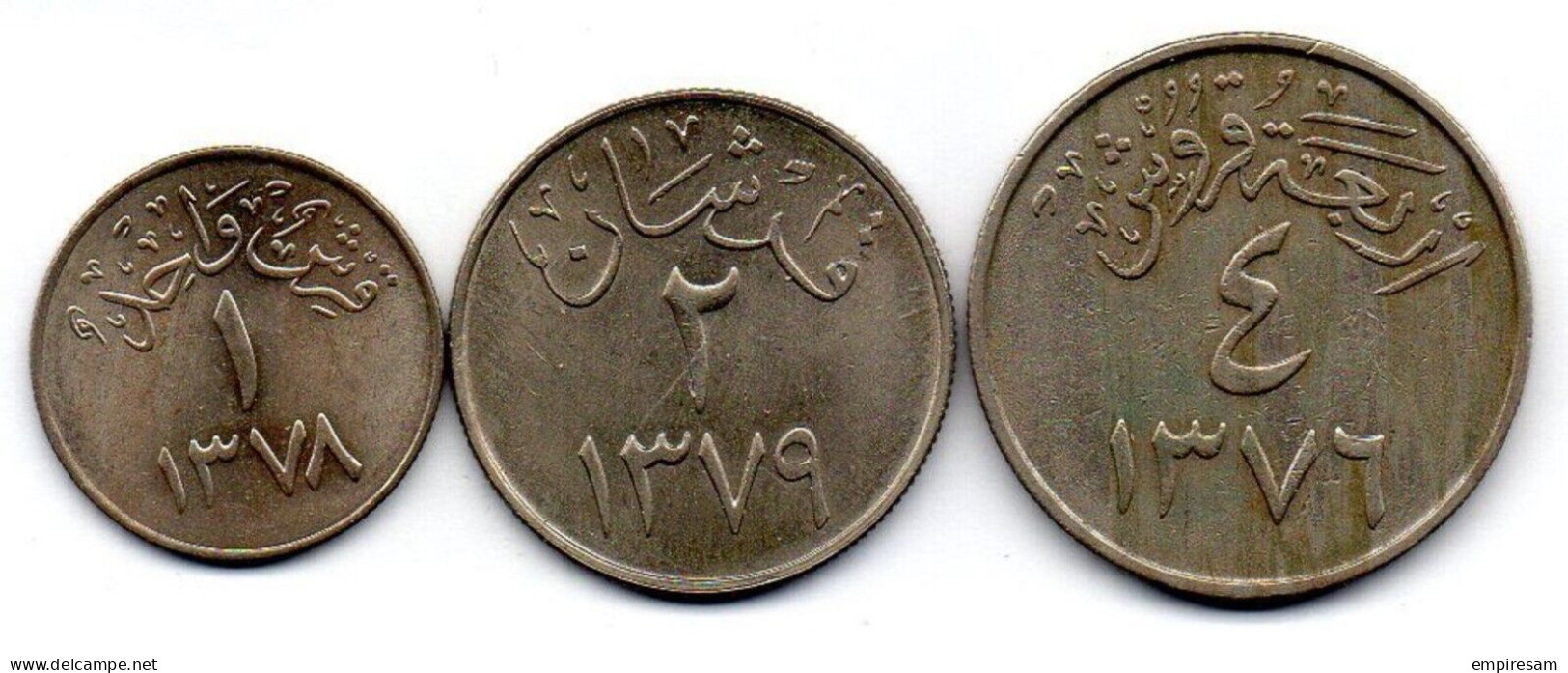 S.ARABIA- Set Of 3coins- 1, 2, 4 Ghirsh- Cu-Ni-AH1376-78 - 1956-58-KM #40-42, - Arabia Saudita