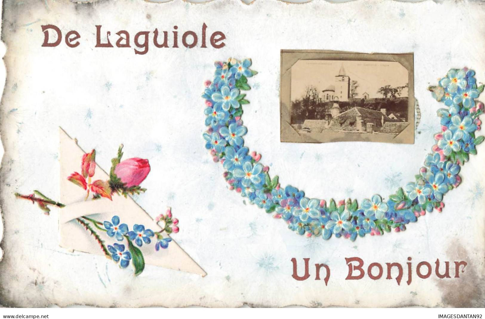 12 LAGUIOLE #DC51643 UN BONJOUR DE LAGUIOLE VUE ET FLEURS AJOUTIS - Laguiole