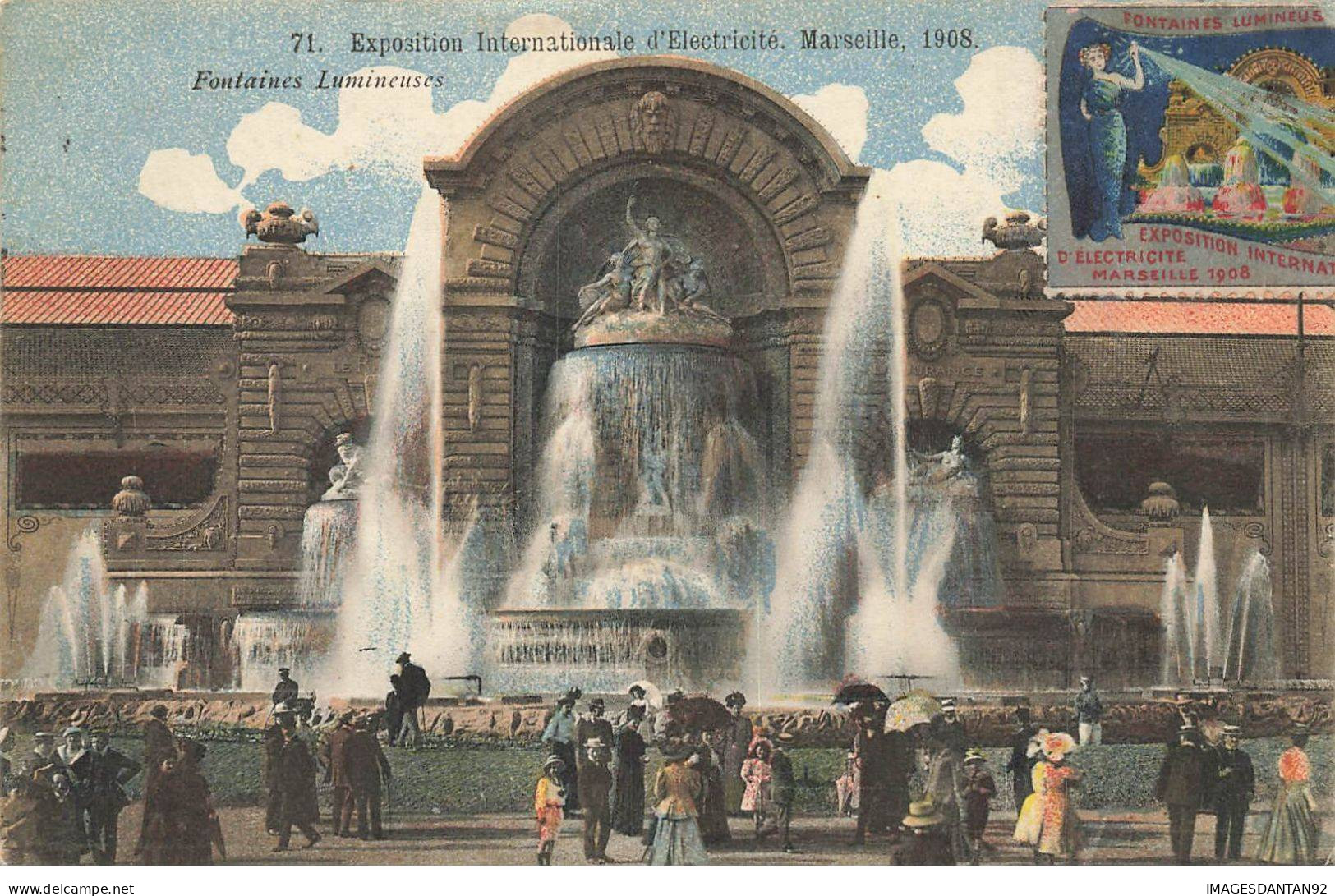 13 MARSEILLE #MK52097 EXPOSITION INTERNATIONALE D ELECTRICITE FONTAINES LUMINEUSES 1908 CACHET + VIGNETTE - Exposición Internacional De Electricidad 1908 Y Otras