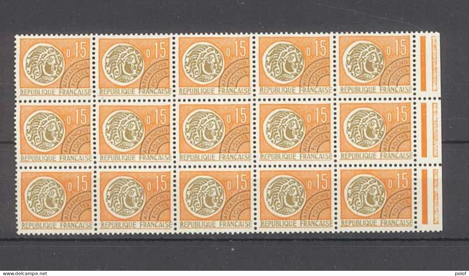 PREOBLITERE - Monnaie Gauloise - Bloc De 15 Timbres Neufs Sans Trace De Charnière - Yvert 124 - Gomme Intacte BDF - 1964-1988