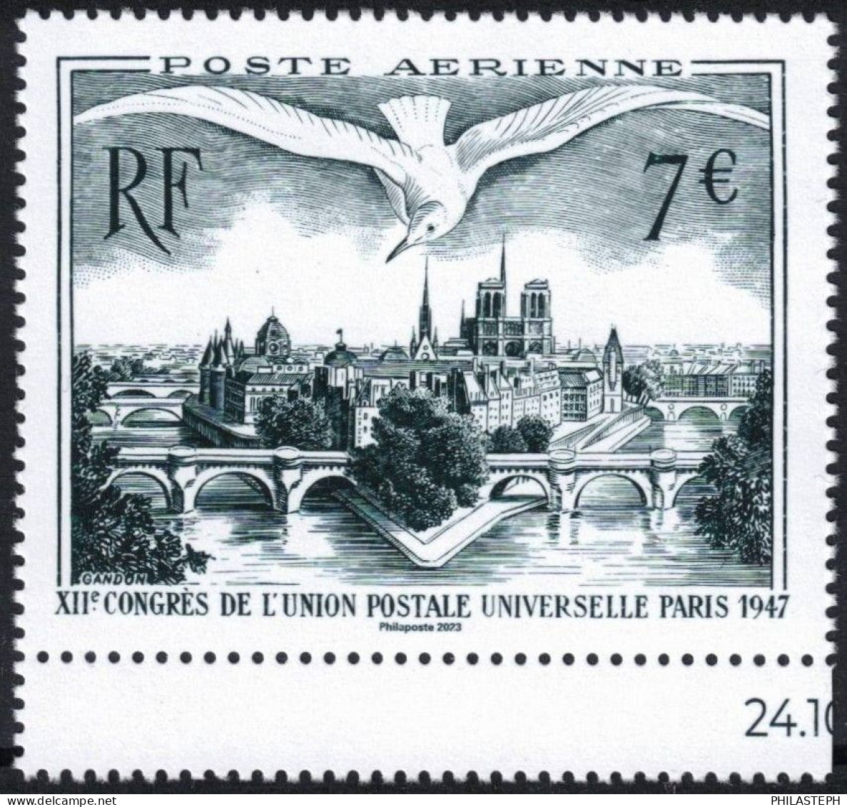 France 2023 - TIMBRE ISSU DE L'AFFICHE  POSTE AÉRIENNE  XIIe CONGRÈS DE L'UNION  POSTALE UNIVERSELLE PARIS 1947 YT 96A * - Unused Stamps