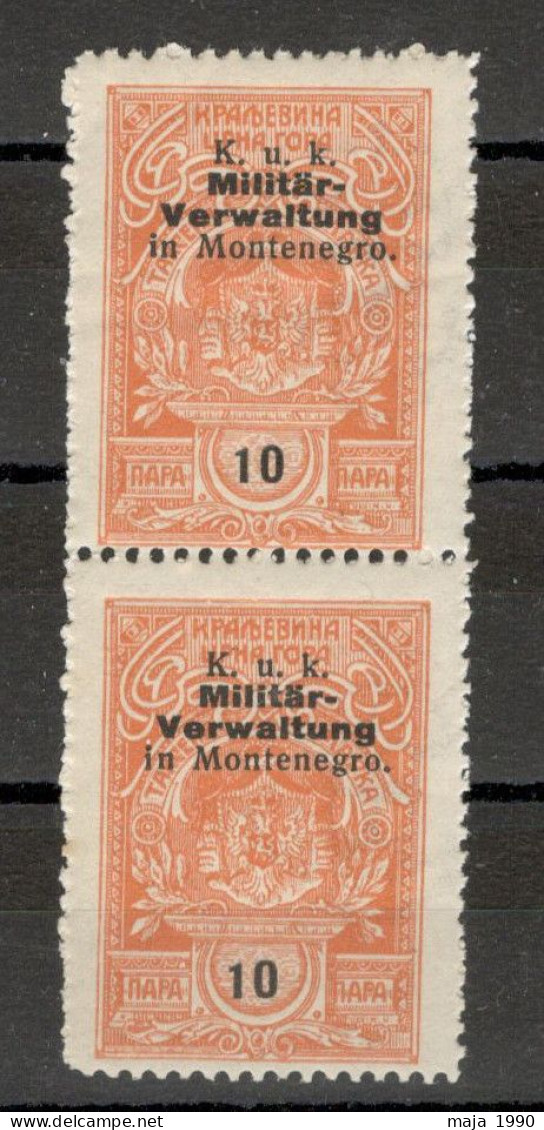 WWI AUSTRIA OCC MONTENEGRO - MNH PAIR,  FISCAL, REVENUE STAMP, 10 ПАРА - Montenegro