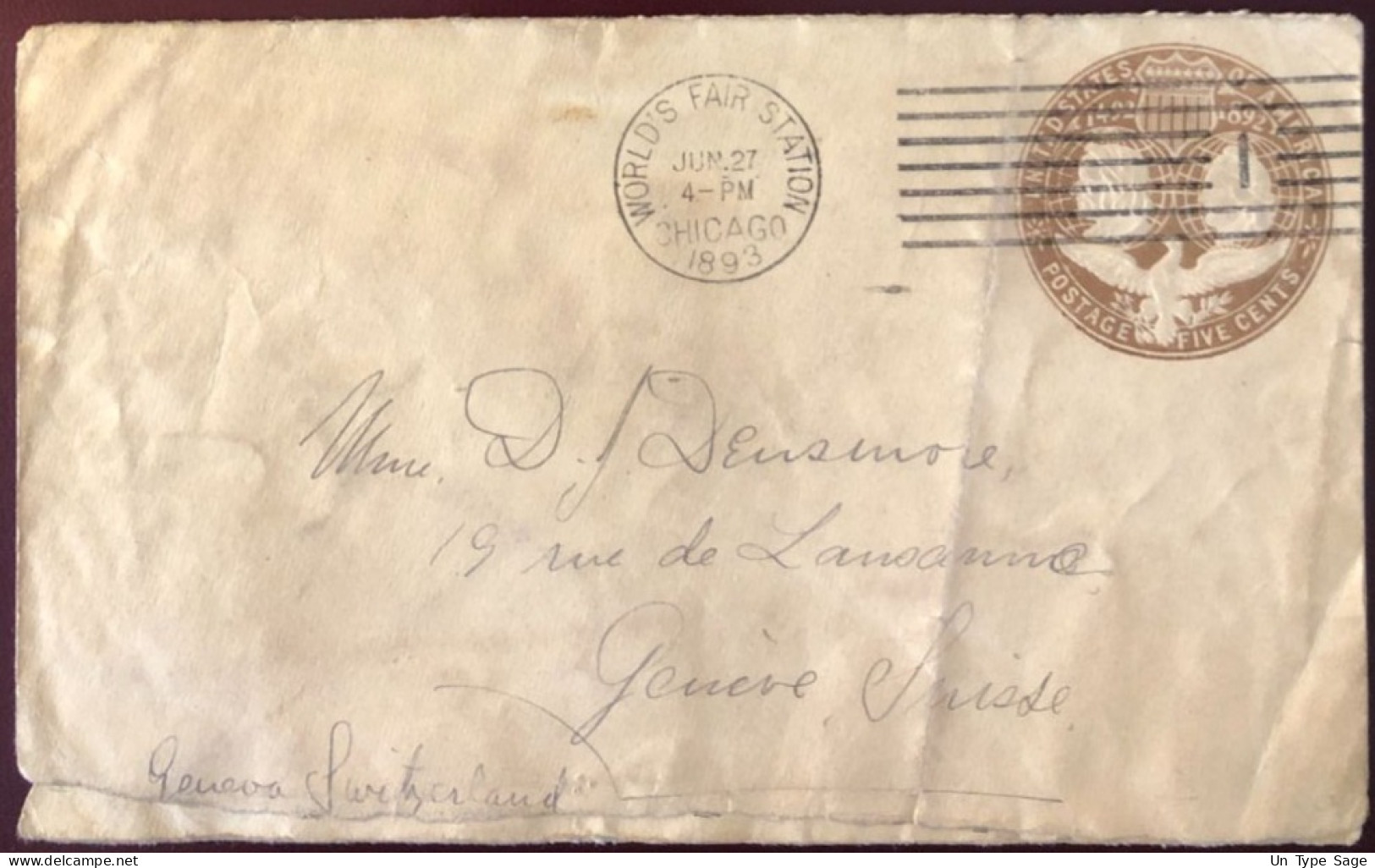 Etats-Unis, Entier-enveloppe Oblitération WORLD'S FAIR STATION / CHICAGO JUN 27, 1893 Pour La Suisse - (B1317) - Storia Postale