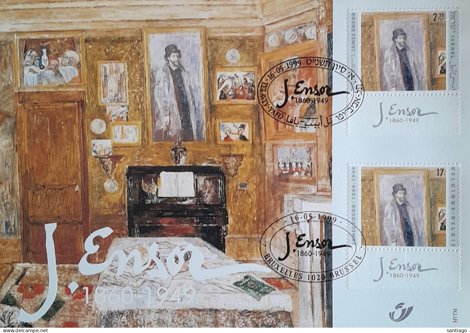 Belgique ( Nr 2822 ) Et Lsraël  ( Nr 1451 ) / Carte Souvenir => James Ensor - Briefe U. Dokumente