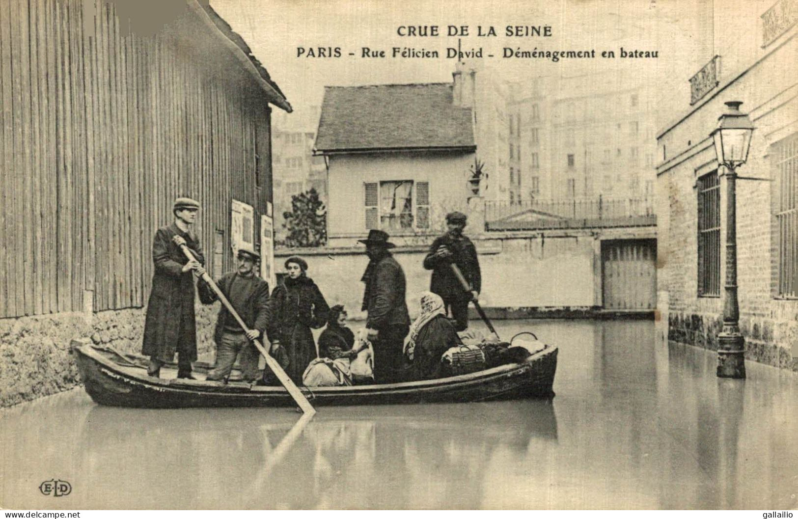 PARIS CRUE DE LA SEINE RUE FELICIEN DAVID DEMENAGEMENT EN BATEAU - Überschwemmung 1910