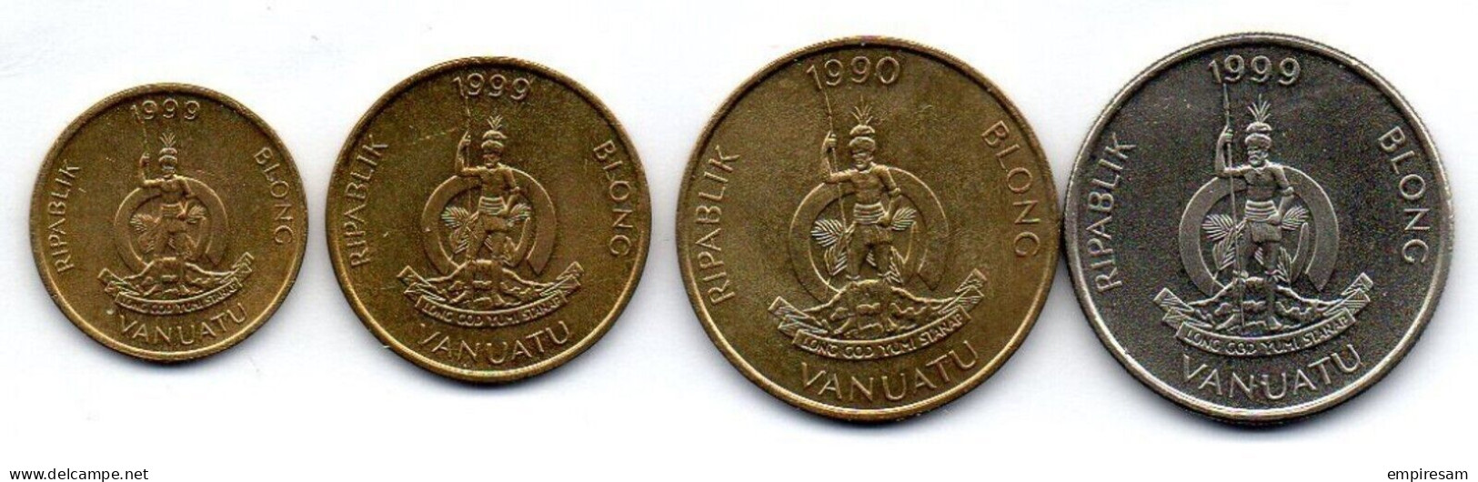VANUATU-Setof 4coins 1, 2, 5, 10 Vatu- Ni-Brass, Cu-Ni- 1990-1999, KM #3 - 6 - Vanuatu