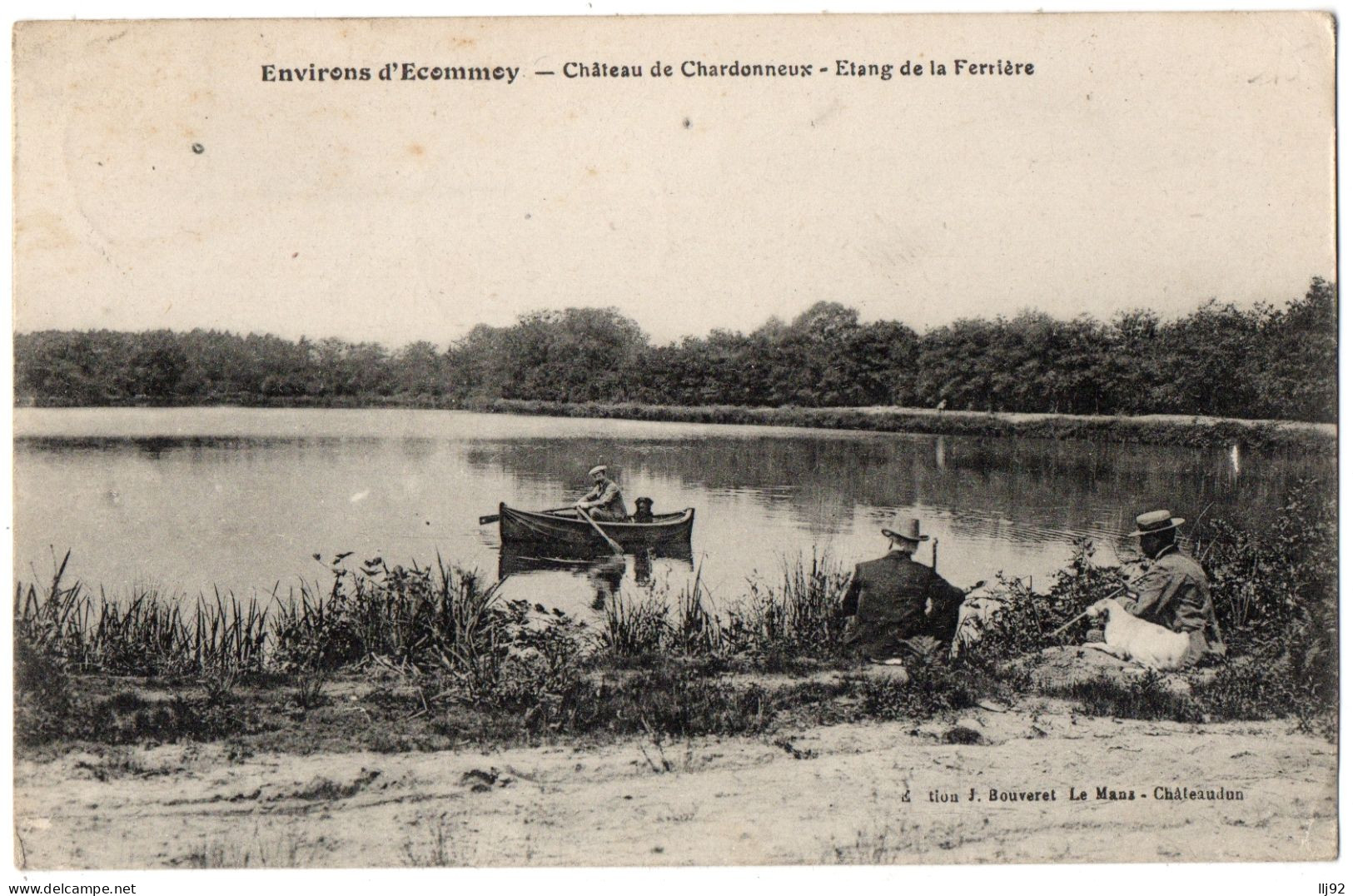 CPA 72 - Environs D'ECOMMOY (Sarthe) - Château De Chardonneux. Etang De La Ferrière (animée) - Ecommoy