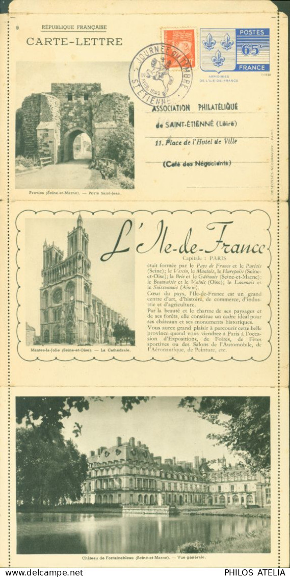 Entier Carte Lettre Armoiries Ile De France Provins 9 + Pétain N°511 CAD Illustré Journée Du Timbre St Etienne 1942 - Kartenbriefe