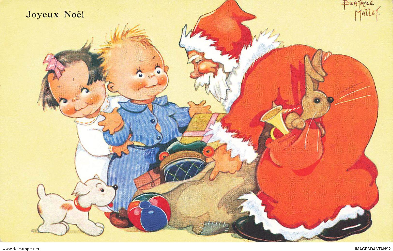 PERE NOEL AB#MK231 JOYEUX NOEL BEBES ET PERE NOEL HOTE REMPLIT DE JOUETS PAR ILLUSTRATEUR BEATRICE MALLET - Santa Claus