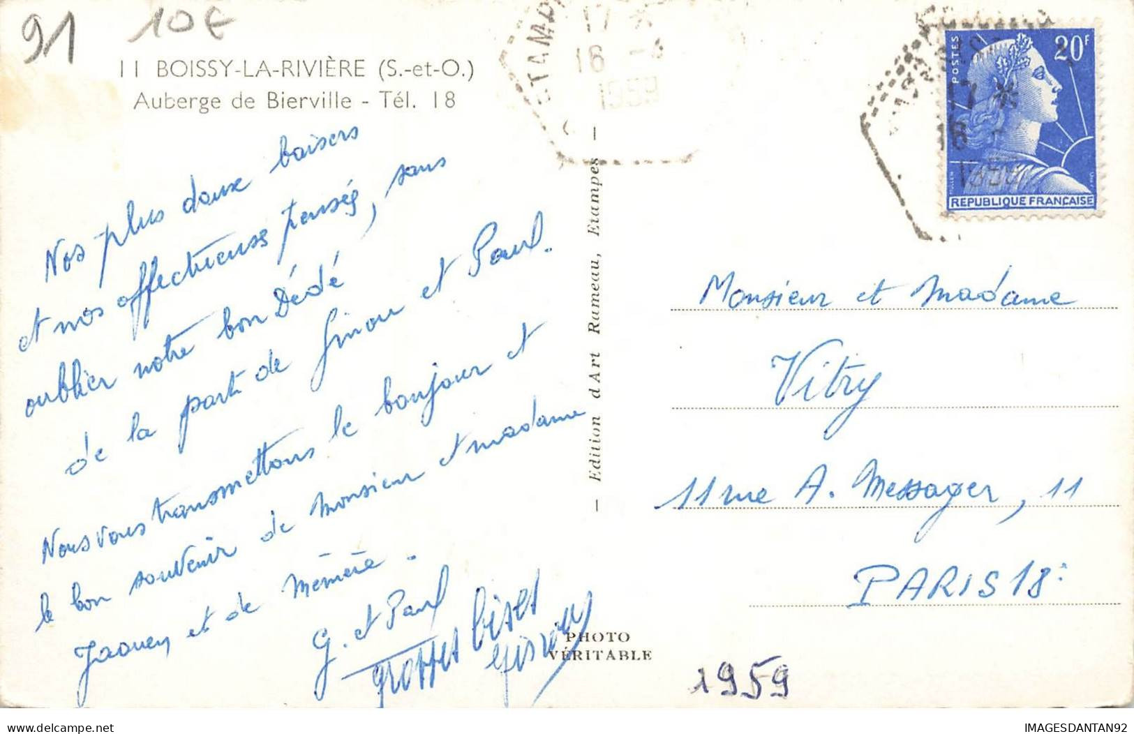 91 BOISSY LA RIVIERE AA#DC360 AUBERGE DE BIERVILLE PUB RICARD BYRRH CITROEN 2 CV SIMCA ARONDE - Boissy-la-Rivière