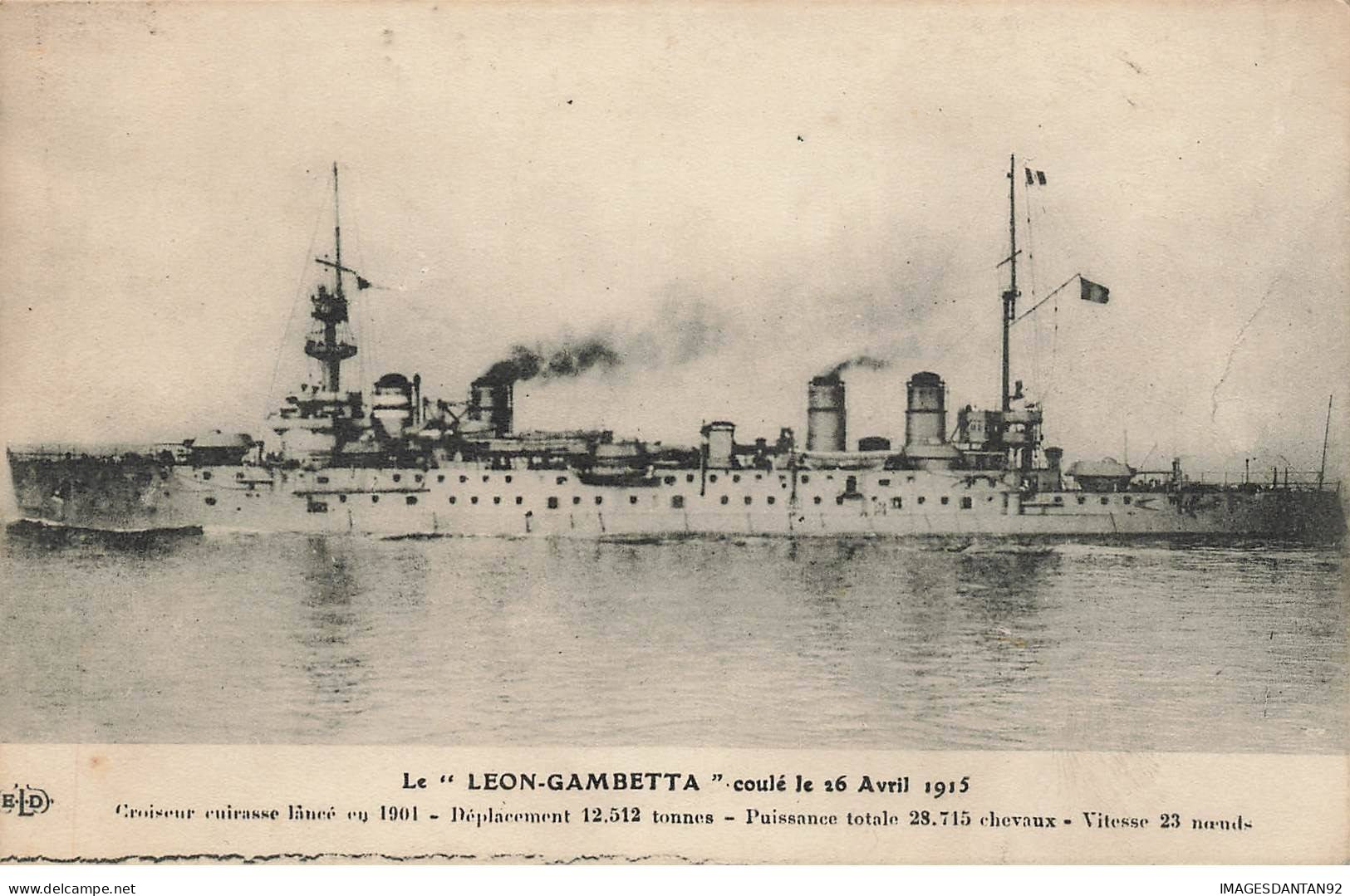 BATEAUX AB#MK80 LE LEON GAMBETTA COULE LE 26 AVRIL 1915 CROISEUR CUIRASSE - Warships