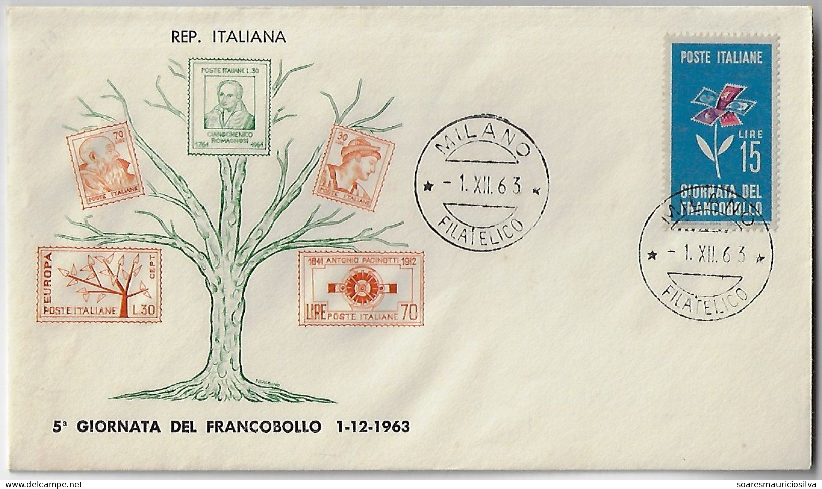 Italy 1963 FDC First 1st Day Cover Stamp Day Flower Cancel Postmark Milano Milan Milão - FDC