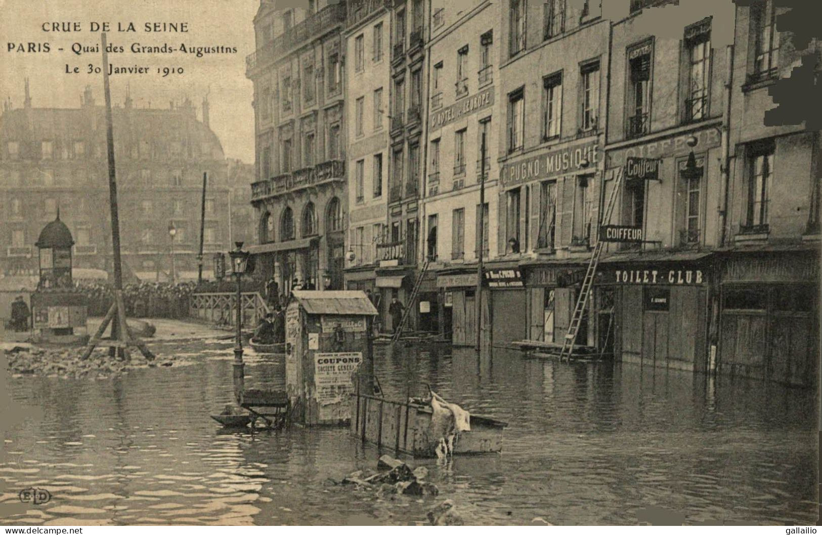 PARIS CRUE DE LA SEINE QUAI DES GRANDS AUGUSTINS - Überschwemmung 1910