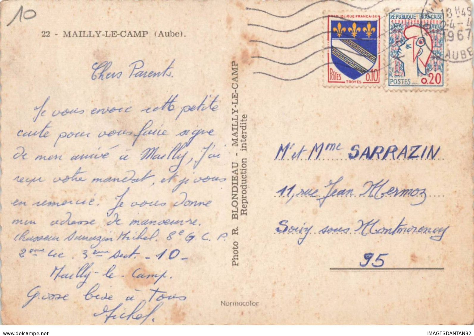 10 MAILLY LE CAMP AC#MK489 SOUVENIR VUE AERIENNE CHAR TANK FAMILISTERE BLONDIEAU - Mailly-le-Camp