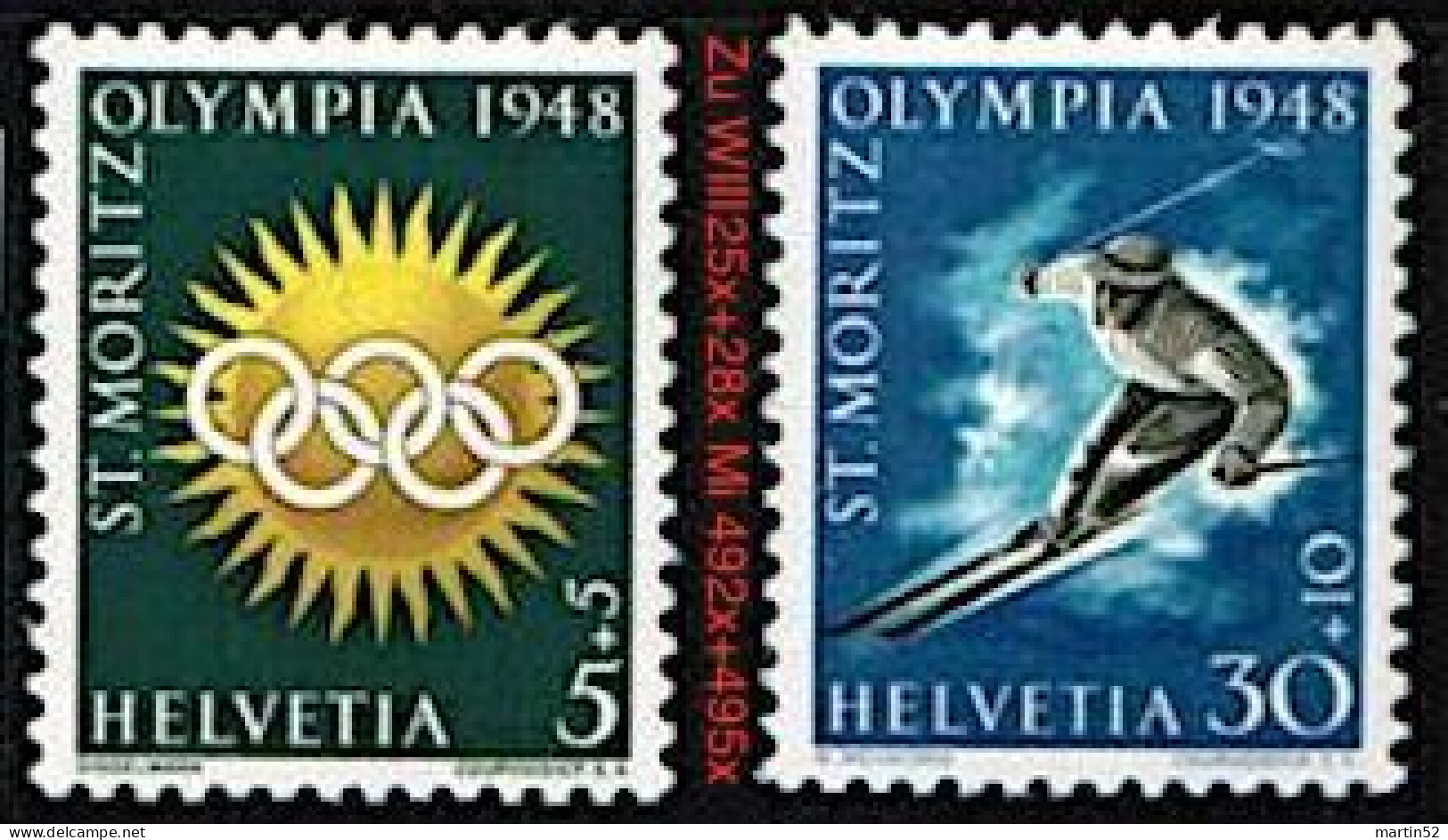 Schweiz Suisse 1948: Winterolympiade D'hiver ST.MORITZ Zu WIII 25x+28x Mi 492y+495y Yv 449+452 ** MNH (Zu CHF 30.50) - Errors & Oddities