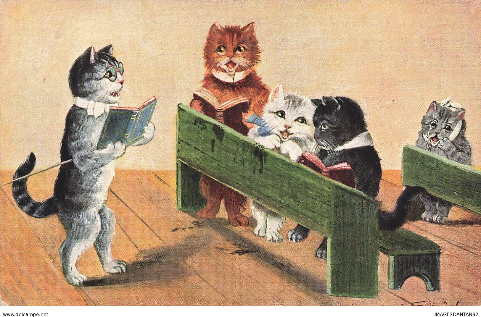 CHATS AC#MK873 CHATS HUMANISES LECTURE EN CLASSE PAR ILLUSTRATEUR - Cats