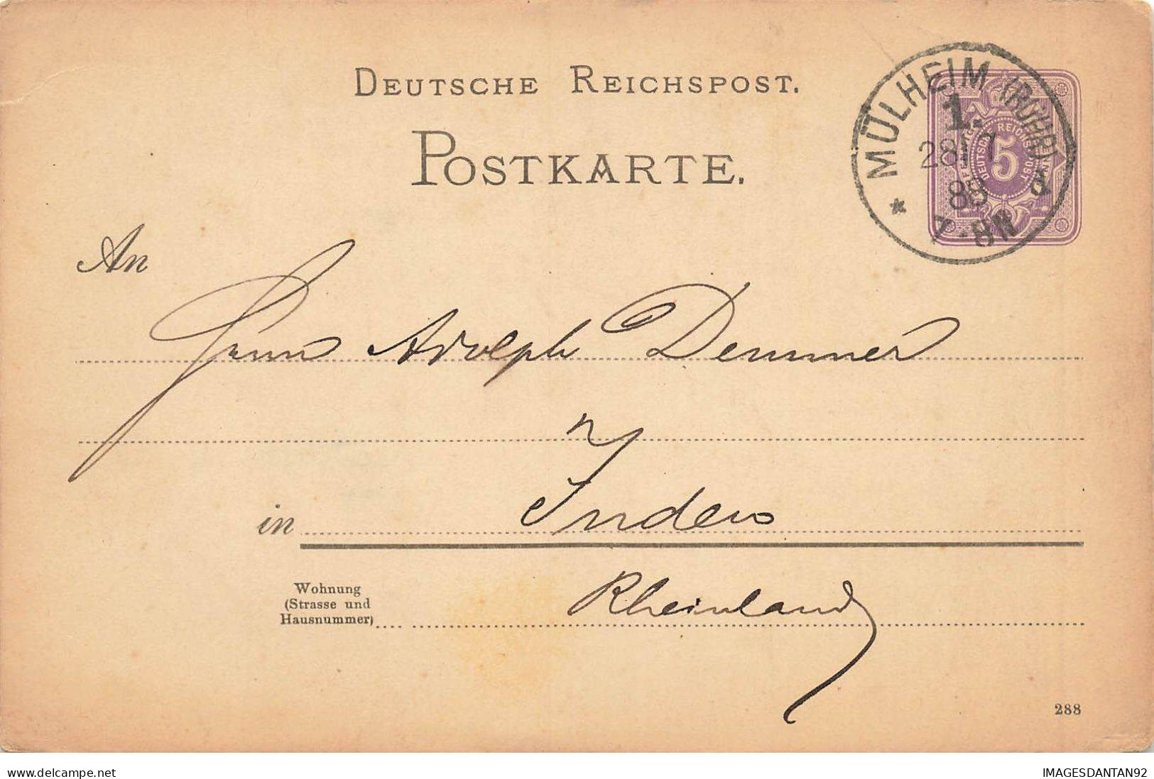 ENTIER ALLEMAND 1888 #FG54603 MULHEIM - Lettres & Documents