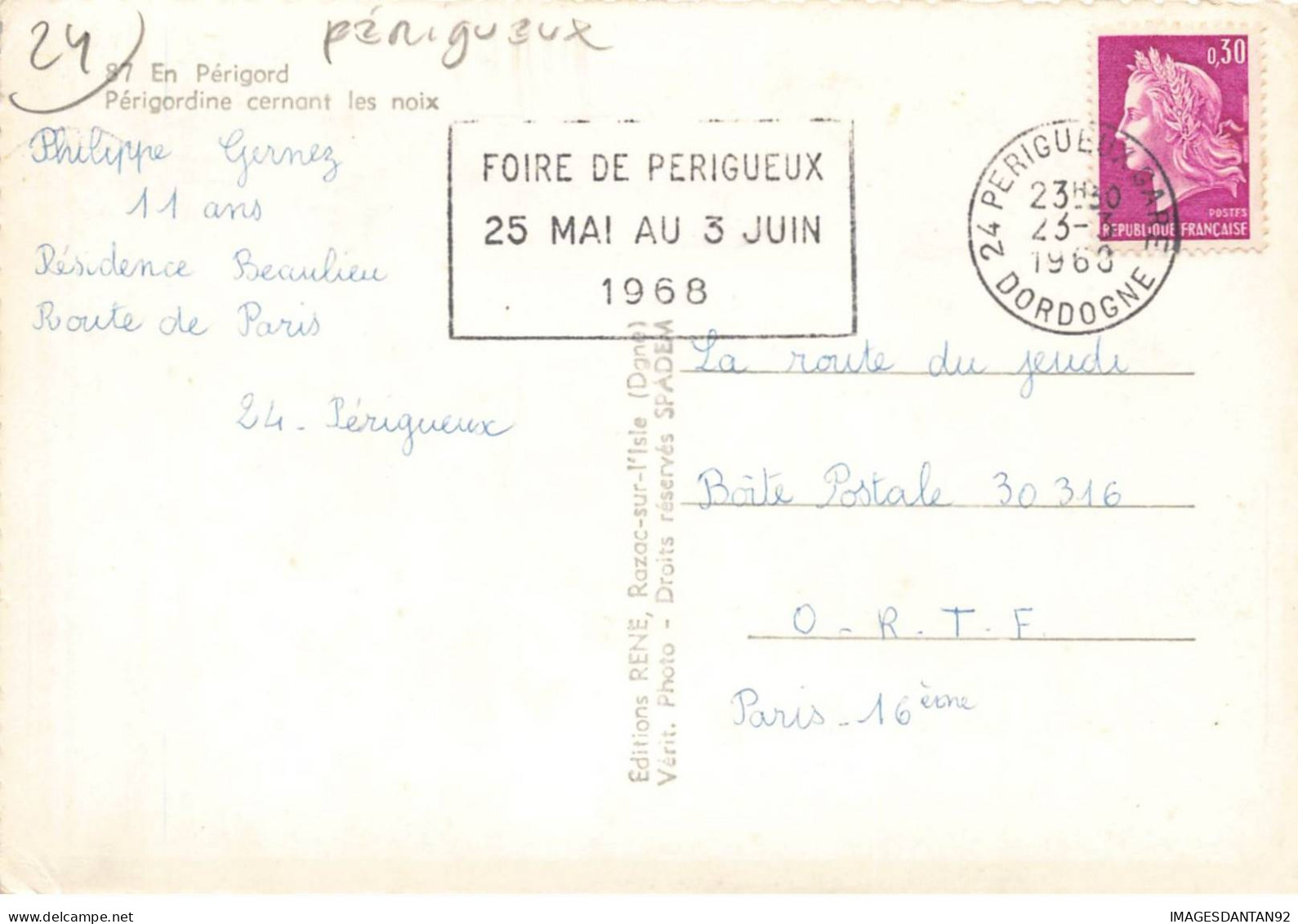 24 PERIGUEUX AC#MK548 PERIGORDINE CERNANT LES NOIX + FLAMME FOIRE 1968 - Périgueux
