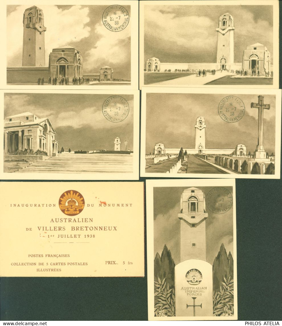 5 Cartes Postales Entiers Inauguration Monument Australien De Villers Bretonneux 1 7 1938 Avec Pochette - Cartes Postales Types Et TSC (avant 1995)