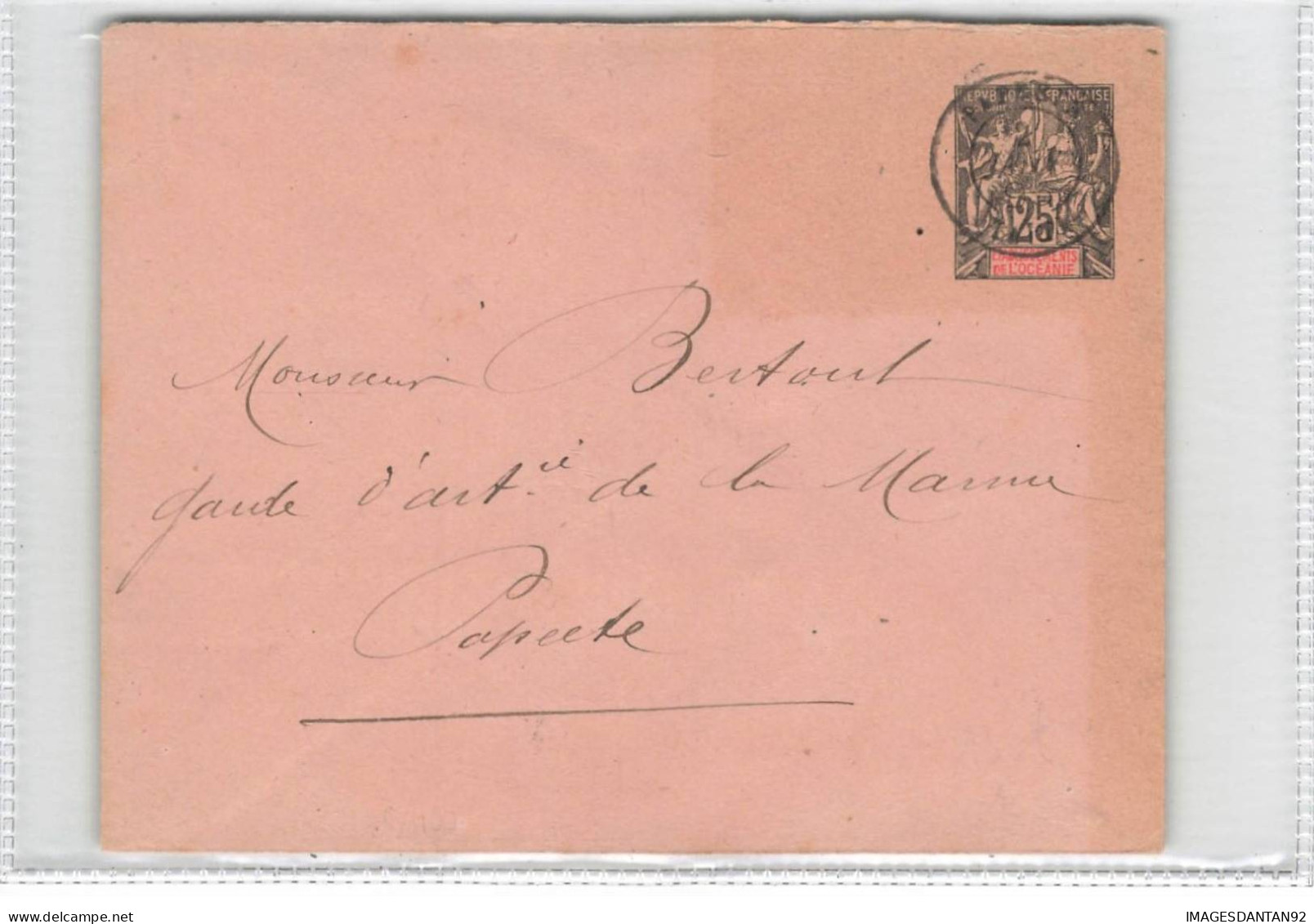 OCEANIE #FG54707 TAHITI ENTIER CACHET PAPEETE JANVIER 1893 - Storia Postale