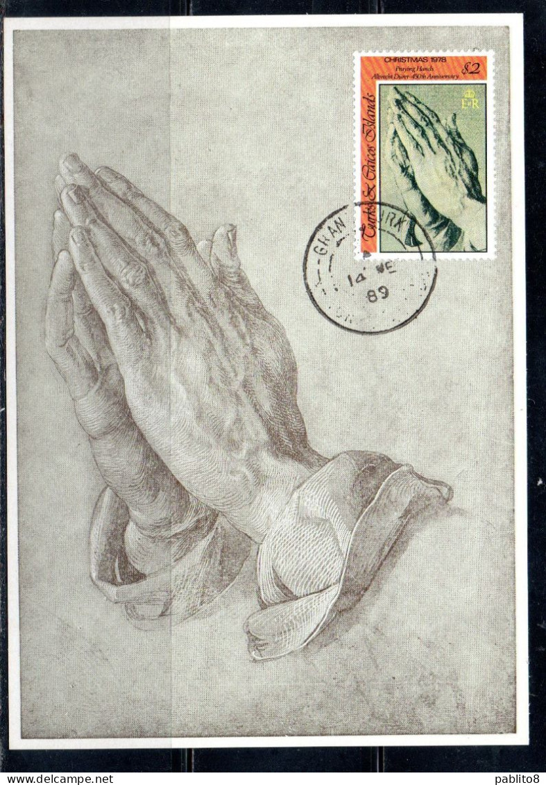 TURKS AND CAICOS 1978 CHRISTMAS PAINTING OF DURER NATALE NOEL WEIHNACHTE NAVIDAD PRAYING HANDS 2$ MAXI MAXIMUM CARD - Turcas Y Caicos