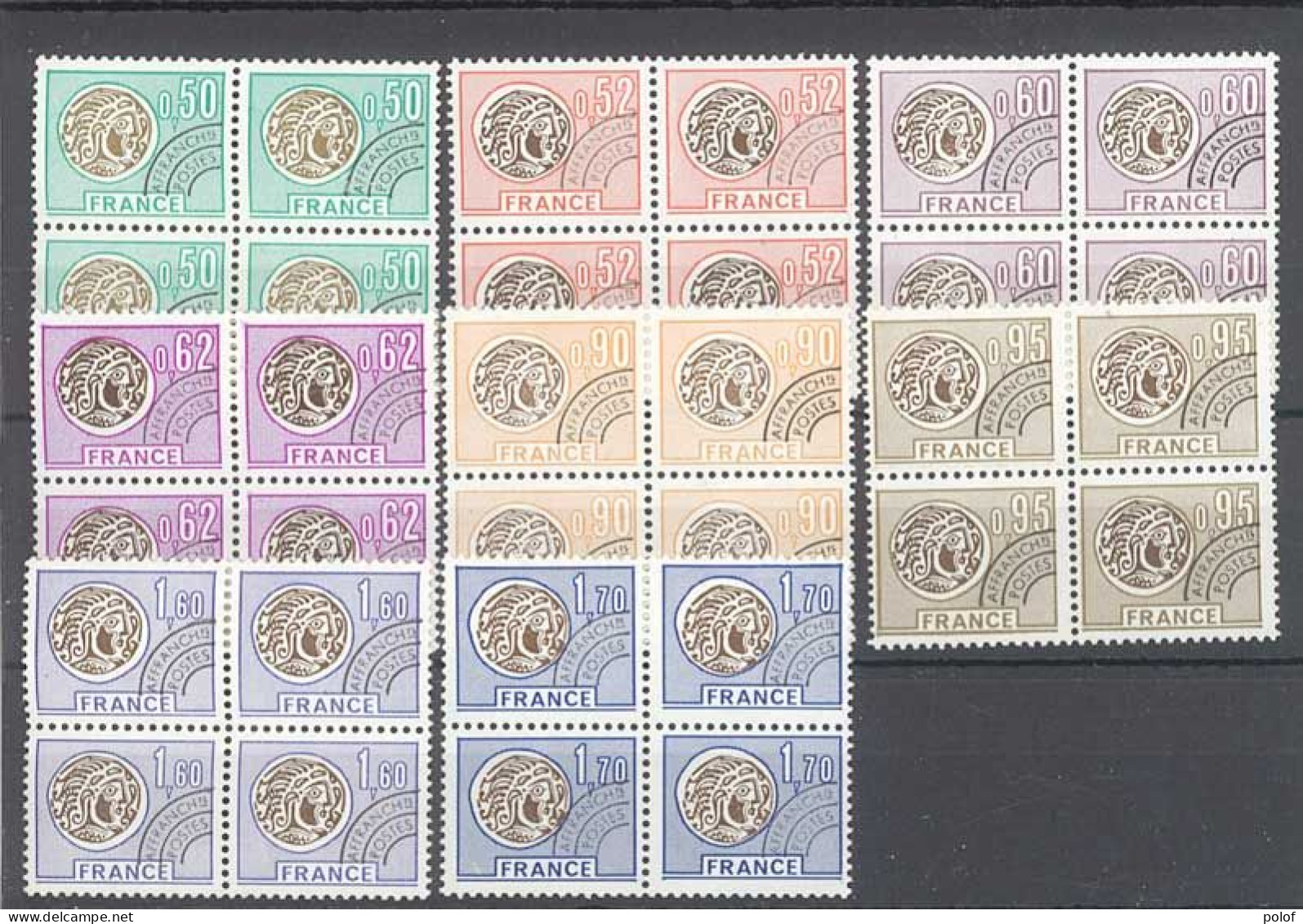 PREOBLITERE - Monnaie Gauloise - 8 Blocs De 4 Timbres Neufs Sans Trace De Charnière - Yvert 138 à 145 - 1964-1988