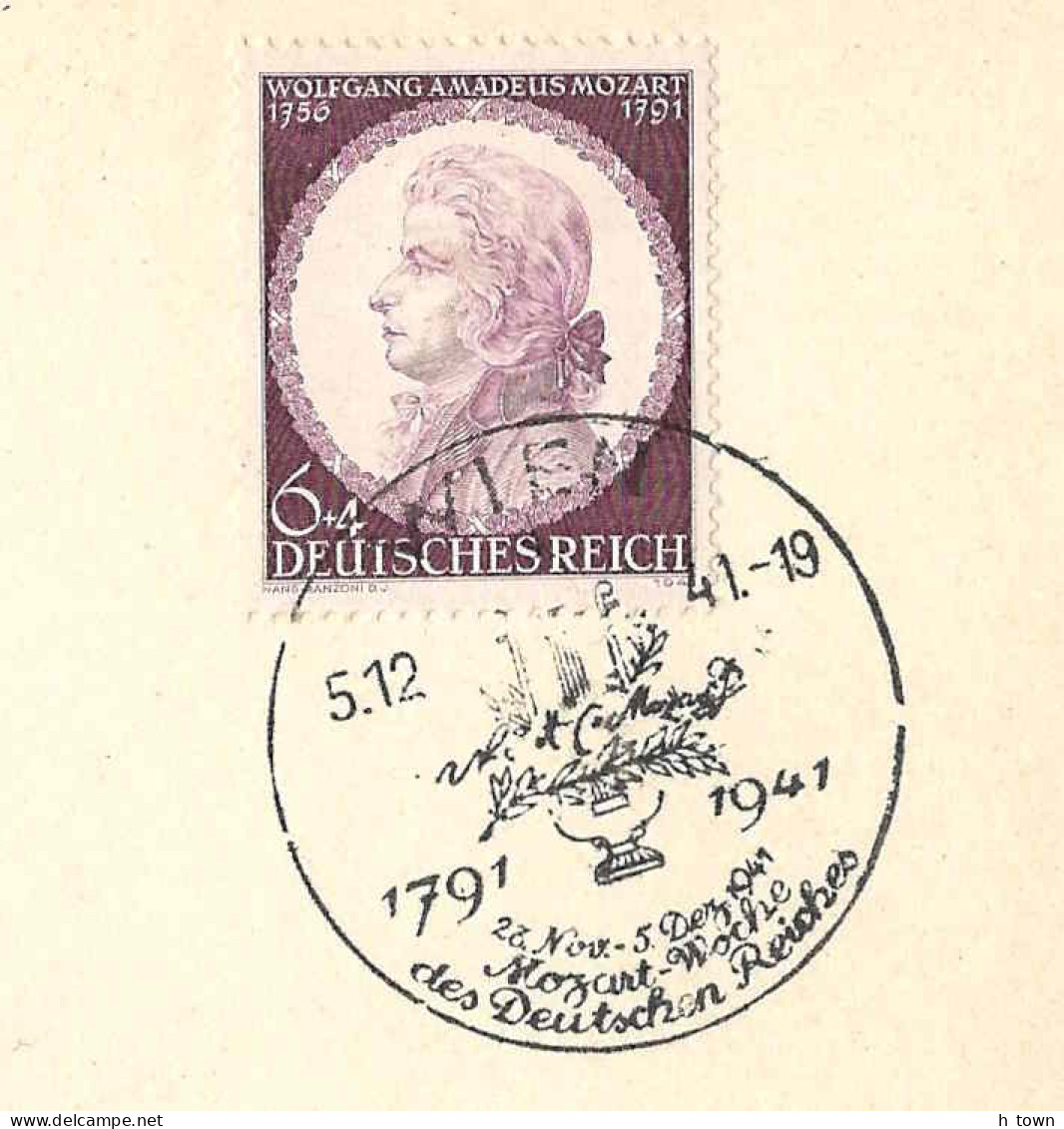 334  Mozart: Timbre + Oblitération Temp. D'Autriche, 1941 - Mozart Stamp And Special Cancel From Vienna, Austria - Music