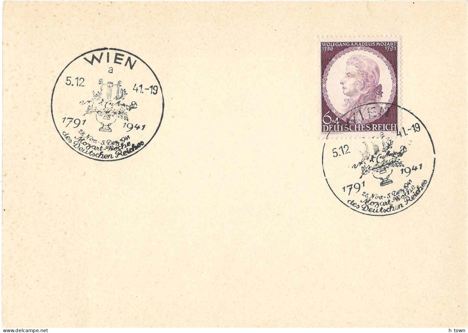334  Mozart: Timbre + Oblitération Temp. D'Autriche, 1941 - Mozart Stamp And Special Cancel From Vienna, Austria - Musik