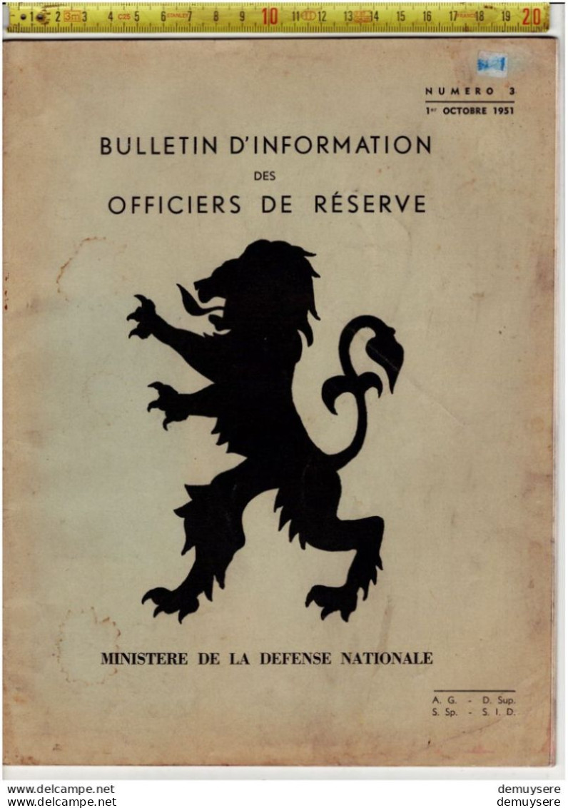 BOEK 001  BULLETIN D INFORMATION DES OFFICIERS DE RESERVE N 335 -OCTOBRE 1951 - 40 PAGES - Französisch