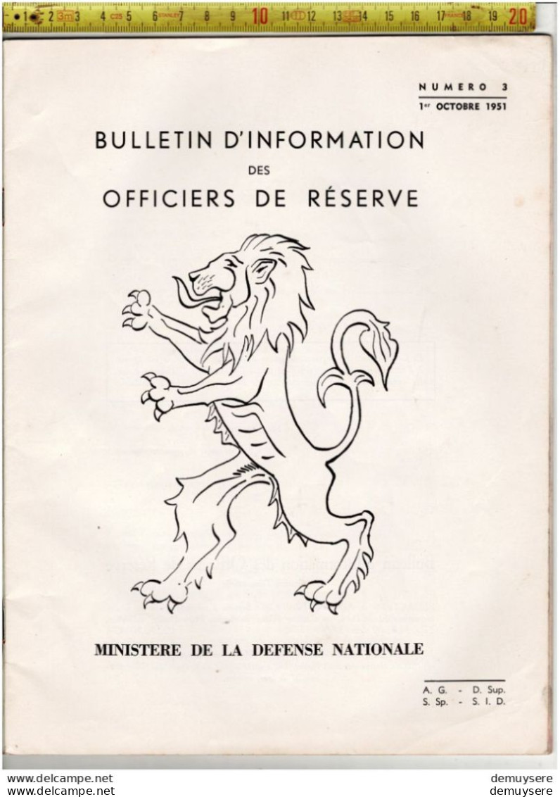 BOEK 001  BULLETIN D INFORMATION DES OFFICIERS DE RESERVE N 335 -OCTOBRE 1951 - 40 PAGES - Frans