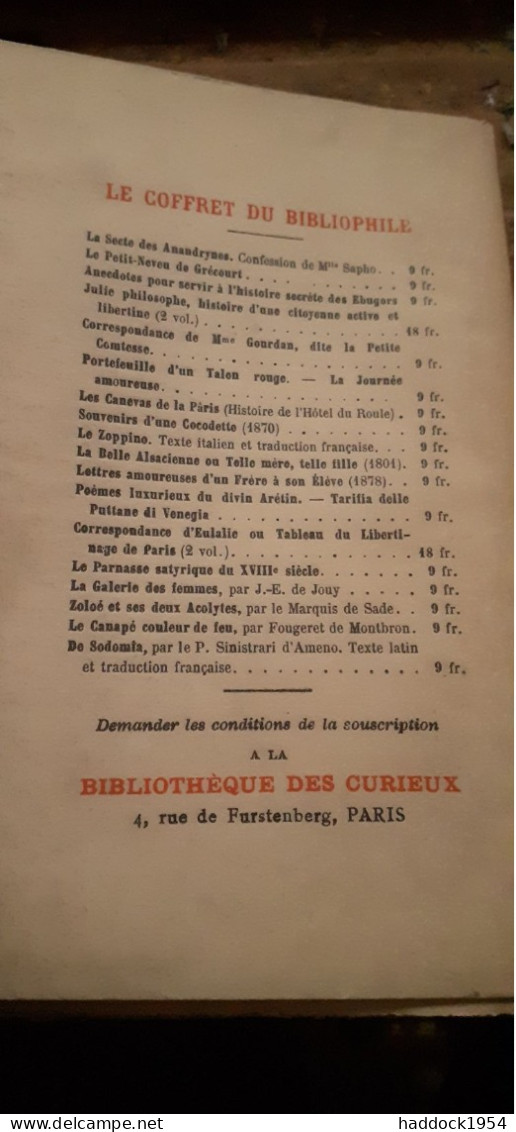 Le Canapé Couleur De Feu Suivie De La Belle Sans Chemise FOUGERET DE MONTBRON Bibliothèque Des Curieux 1920 - Other & Unclassified