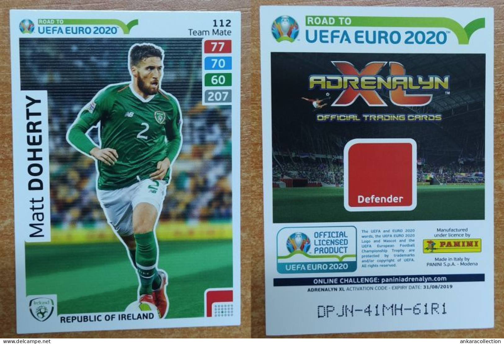 AC - 112 MATT DOHERTY  REPUBLIC OF IRELAND TEAM MATES  ROAD TO EURO 2020  PANINI 2019 ADRENALYN TRADING CARD - Trading Cards
