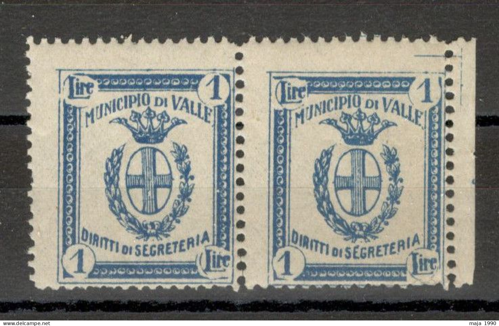 ITALY - MNH PAIR LOCAL ISSUE, Municipal Brand City Hall Of Valle Secretariat Rights 1 Lira - Ohne Zuordnung