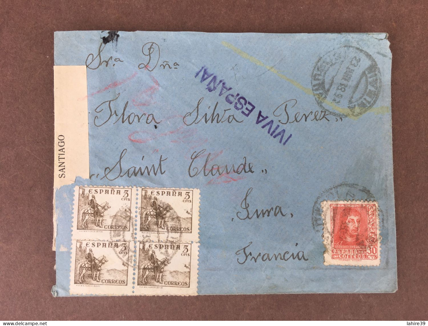 Enveloppe Timbrée / Censure Militaire / Iviva Espana / Espagne / 1938 - Cartas & Documentos