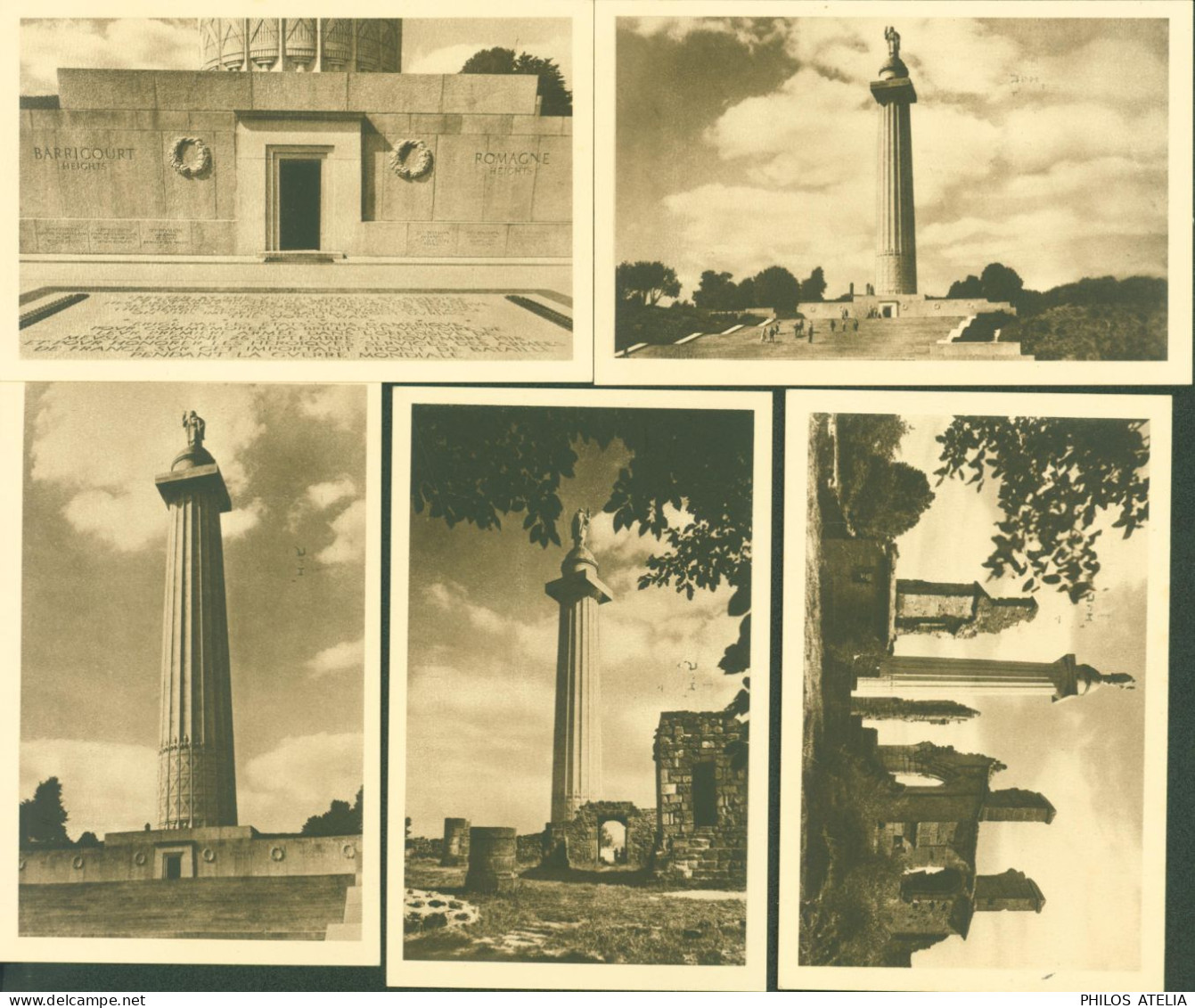 5 Cartes Postales Entiers Memorial Américain De Montfaucon Helio Aulard Paris Dont 1 Avec Variété Sans Le 2 - Standard Postcards & Stamped On Demand (before 1995)