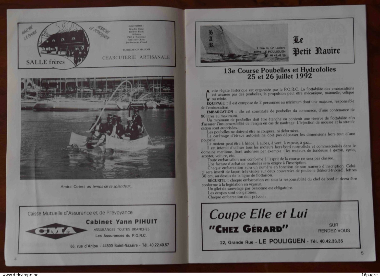 PROGRAMME DU CARNAVAL DE LA MER, LE POULIGUEN-LA BAULE, COURSE POUBELLE, JUILLET 1992. LOIRE-ATLANTIQUE. - Programs